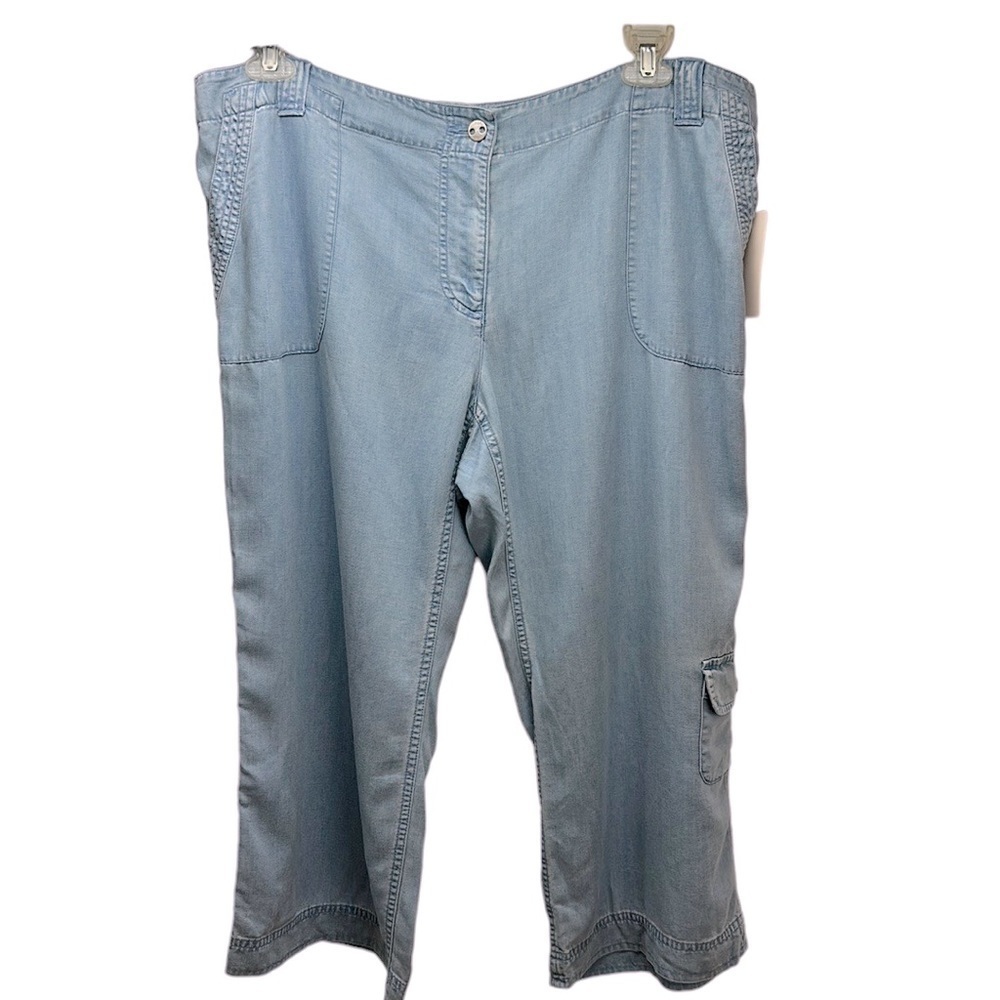 Villager Chambray Wide leg Cropped Pants 18 Tencel Blend Pockets‎ Flowy C…